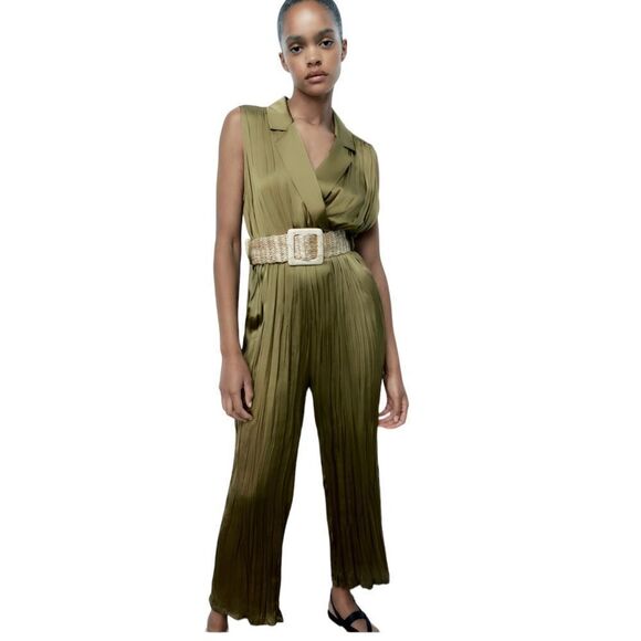 ZARA | Olive Green | SATIN EFFECT JUMPSUIT WITH BELT - Picture 5 of 12